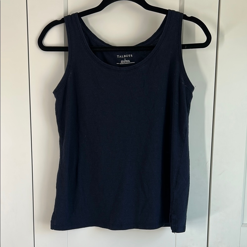 Talbots Women's Linen Blend Navy Tank Top | S